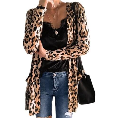 Women Leopard Knitted Long Cardigan Long Sleeve Sweater Overcoat For Women 2021 Autumn Outwear Coats Women Cardigan Outwear Tops