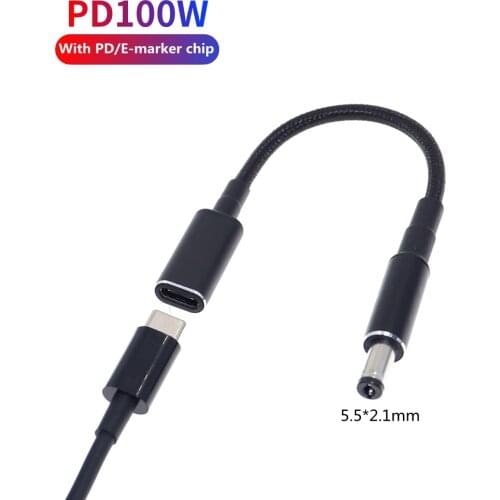 100W Type C Adapter Converter USB-C PD Fast Charging Cable Cord USB Type C Female to 5.5*2.1mm Plug for Laptop Notebook Charger