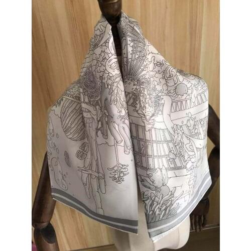 2021 new arrival fashion elegant white 100% silk scarf 90*90 cm square shawl twill wrap for women lady girl