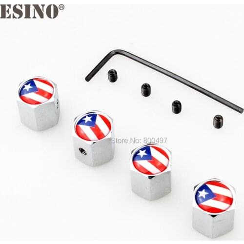 4 x Car Styling Puerto Rico Flag Anti-theft Stainless Wheel Tire Valve Stems Caps Car Wheel Tire Stem Air Valve Caps