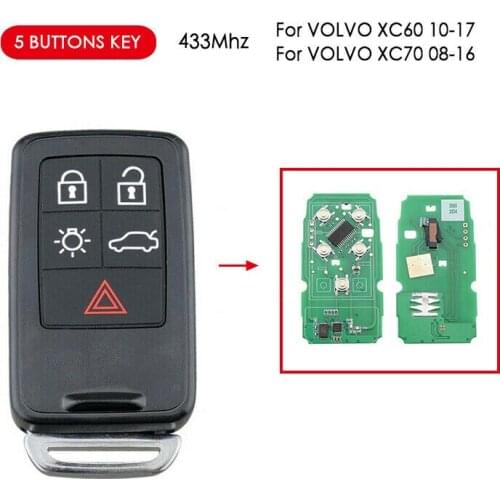 5 Buttons Remote Car Key Fob 433Mhz ID46 For Volvo S60 S80 XC60 FCC KR55WK49266