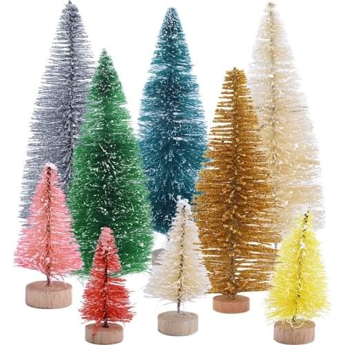 5pcs Mini Christmas Trees Fake Pine Tree Sisal Christmas Decoration DIY Snow Forest Village House Xmas Gift Home Decor Supplies