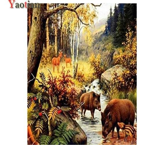 Diamond Painting 5D Diy Mosaic Full Drill Square Round Wild Boar Deer Animal Forest Diamond Embroidery Rhinestone Cross Stitch