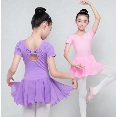 Ballet Dress Long/Short Sleeve Ballet Leotard Girls Kids Cotton Dancewear Training Dress Chiffon Skirted Leotard Party Costumes