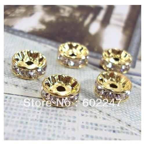 Free Shipping 500pcs/Lot 10MM Crystal Spacer Metal Gold Plated Rondelle AAA Grade Rhinestone Loose Beads For Jewelry Making
