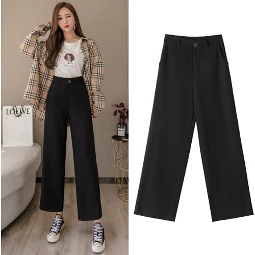 Womens Pants Autumn Suit Wide Leg Pants Women Loose High Waist Black Casual Trousers Women