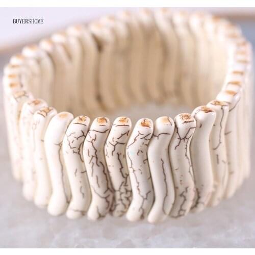 BUYERSHOME Hot Jewelry For Women 5x32MM Natural Beads Stone White Howlite Stretch Bracelet 8" 1Pcs H627