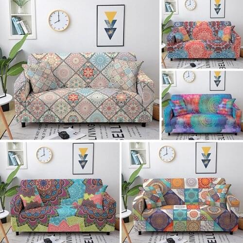 Mandala Slipcover Sectional Elastic Stretch Sofa Cover For Living Room Couch Cover L shape Armchair Cover 1/2/3/4 Seater