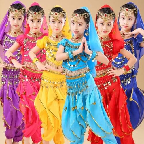 Child Indian Dancing Sets Girls Performance Clothing Dress for Kids Belly Dance 6 Color Egypt Dance Costumes Bollywood Clothes