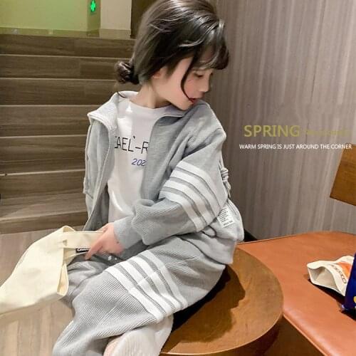 2021 New Autumn Spring Girls Clothing Suits Autumn Coat Kids Stripped Cotton Hoodie+Pants Tracksuit Sport Suits Outwear