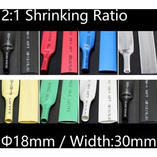 Dia 18mm (Width 30mm) Heat Shrink Tube 2:1 Polyolefin Thermal Cable Sleeve Insulated Wire Protector Wrap DIY Connector Repair