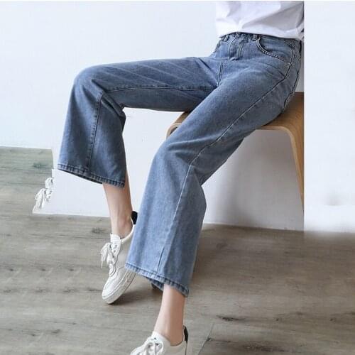Jeans womens summer thin 2021 new high waist loose straight split Capris pants for women Pockets Wide Leg Pants