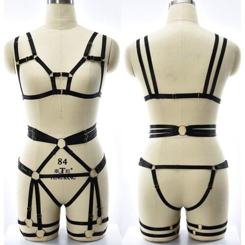Fetish Black Body Harness Bdsm Bondage High Waist Garter Belt Set Elastic Strap Lingerie Harajuku Punk Goth Halloween dance