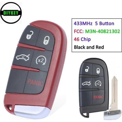 DIYKEY Smart Remote Key Fob 433MHz 46 Chip 5 Button Black and Red for Chrysler 300 Dodge 2011-2017 FCC: M3N-40821302