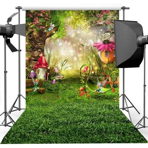 Fairy Forest Children Birthday Photography Backdrops Elves Mushroom House Old Tree Fantasy Jungle Backgrounds for Photo Studio