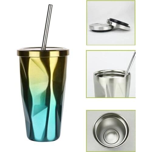Gradient Straw Coffee Cup 500 ml Starbucks Cup With Straw 2 Layer Stainless Steel Cup Vacuum Flask Water Bottle Botella Incar