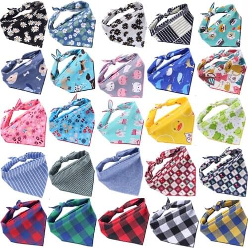 Summer Pet Dog Bandana Washable Adjustable Dog Bibs Scarf For Small Dogs Collars Cute Plaid Printed Puppy Cat Dog Triangle Banda
