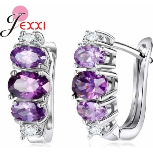 Hot Fashion Girls Earring Bijoux Silver Purple CZ Stone Hoop Earrings For Women Wedding Jewelry Earings Wholesale