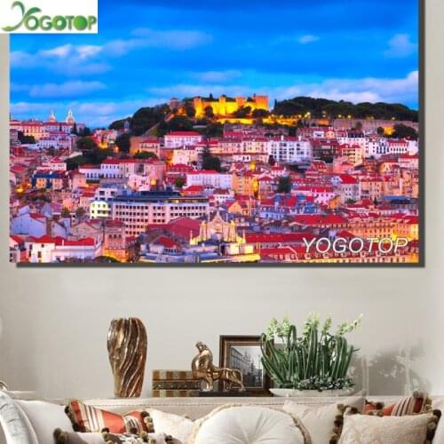 Lisbon Portugal,Night Town Landscape,DIY 5D Drill Mosaic,Full Diamond Painting Cross Stitch Kit,Diamond Embroidery sale YY1689