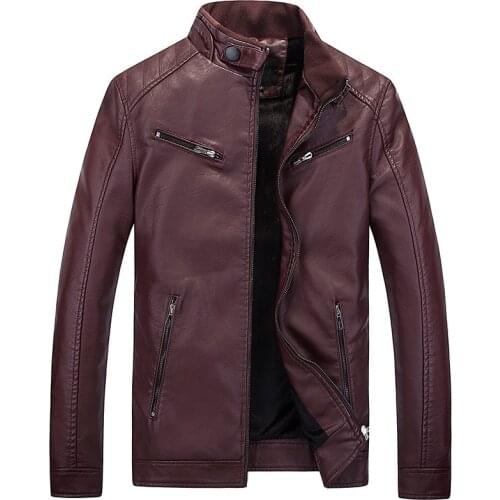 Men Leather Jacket Mens Winter Casual Motorcycle Leather Jackets Coats Man Stand Slim Warm Outeawear Male Jacket