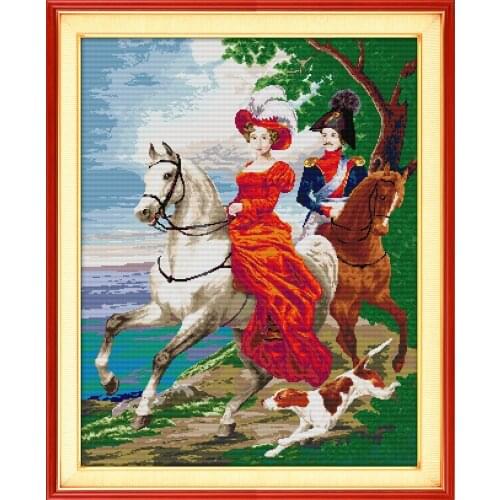 NKF Knight Couples Stamped Cross Stitch 11CT14CT DIY Kits Needlework Embroidery Cross Stitch Set for Home Decor