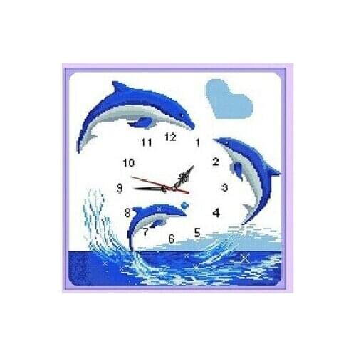 Animal Print Cross Stitch Kits Watch Blue Dolphins Lover Cartoon Watches Clocks Arrival Handmade Needlework Set Wall Home Decor