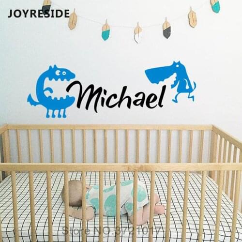 JOYRESIDE Custom Name Boys Wall Decals Home Baby Boy Room Wall Decoration Personalized Boy Names Vinyl Wall Sticker Animal WM472