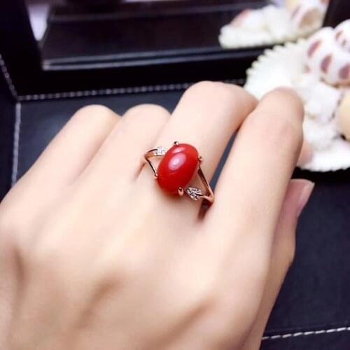 Natural Red Coral ring Free shipping Natural real Red Coral 925 sterling silver Fine jewelry 8*12mm gemstone Handworked rings