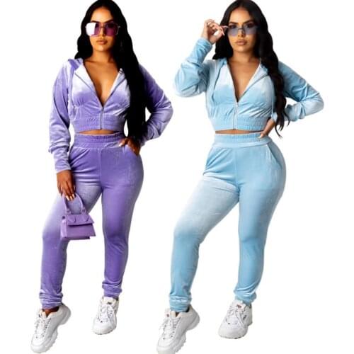 2020 New Arrival Fall Sport Casual Woman two Piece Solid Color Velvet Women Clothing leisure two-piece suit