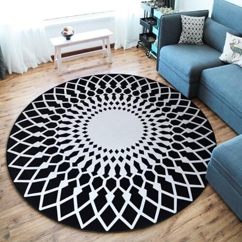 2019 New Carpet Anti Slip Rug Geometric Black White Round Carpet Bedroom Living Room Decoration Floor Mat Simple Modern