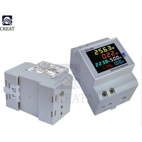 Color LCD Screen Single-phase Household Smart Watt-hour Meter Guide Rail Type 220V Voltage Current Power Frequency Factor Meter