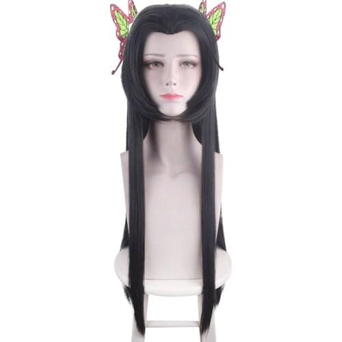 Blade of Demon Slayer Kochou Kanae Cosplay Wig Long Straight Black Synthetic Hair for Women Halloween Concert Role Play Wigs