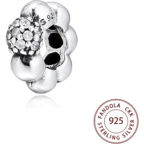 Authentic 925 Sterling Silver Polished & Pave Bead Spacer Charms Fits Original Bracelets DIY Metal Beads for Jewelry Making