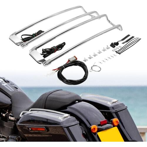 Motorcycle Chrome/Black Saddlebags Lid Rack Top Rail Guard W/ Light For Harley Touring Road King Electra Street Glide 1994-2013