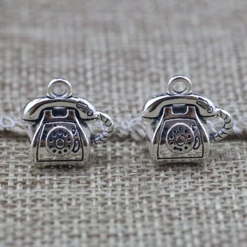 High Quality 20 Pieces/Lot 13.5mm*15mm metal diy handmade antique silver plated vintage telephone charms