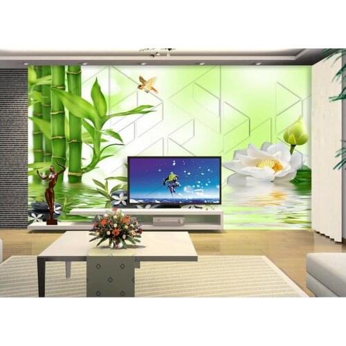 Custom 3d wallpaper Bamboo lotus reflection cobblestone backdrop photo 3d wallpaper room modern wallpaper