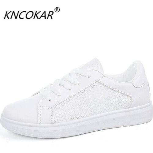 KNCOKAR permeable small white shoe womens shoes summer new edition basic flat students net yarn carvi