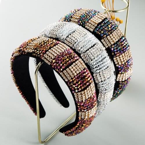 Luxurious Colorful All Crystal Headband Womens Gorgeous Rhinestone Wide Brimmed Sponge Hair Band Womens Party Hair Accessories