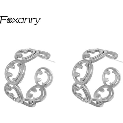 Foxanry Prevent Allergy 925 Sterling Silver Hoop Earrings New Tredny Elegant Hollow Smiley Face Party Jewelry Girl Accessories