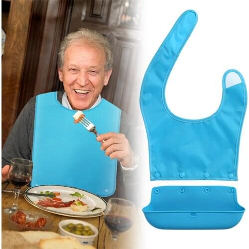 Adult Bib Mealtime Clothing Protector with a Detachable Crumb Catcher Anti-leakage Bib for Seniors Elderly Disabled SEC8