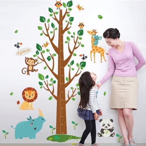 Cartoon animal Big tree height measurement wall sticker Vinyl DIY elephant Giraffe wall decals For Childrens room decor sticker