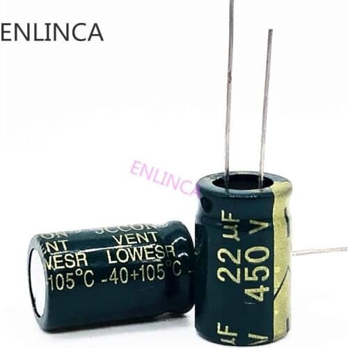 10~50pcs/lot 450v 22UF 450v22UF Low ESR/Impedance high frequency aluminum electrolytic capacitor size 13*20 20