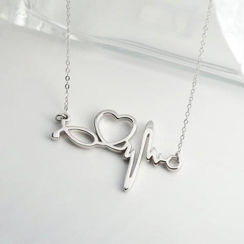 Morivovog Sterling Silver 925 Eletrocardiogram Heart Necklace Ladies Simple Hippie Necklace with The Letter Exaggeration Jewelry