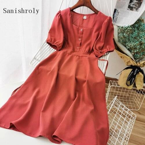 Sanishroly 2020 Women Short Sleeve Chiffon Dresses Summer High Waist Long Dress Female Sweet A-line Shirt Dress Vestidos SE977
