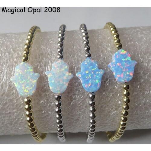 10pcs /lot 925 Sterling Silver Hamsa & Hand Opal Bracelet Hamsa Opal Bracelet Synthetic Hamsa Bracelet for Gift