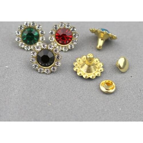 30Sets 12mm Crystal Rhinestone Rivets Diamante Studs DIY Crafts Hair Accessories Leather Decor Rebite Spikes Tubular Drill Nails