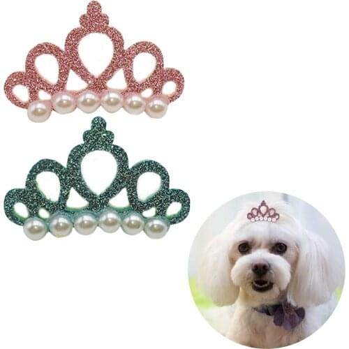 5PCS Pet Hair Clip Faux Pearl Crown Shape Dog Hair Clip Pet Hair Accessory Pet Dog Cat Hairpin Small Puppy Hair Clips Legendog
