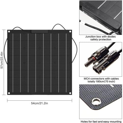 50W Watts 12V Volt Mono Solar Panel Battery Charging flexible solar panel ETFE film coating Off Grid system