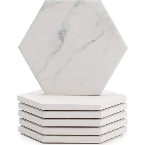6pcs Marble Pattern Absorbent Ceramic Coaster with Cork to Prevent Furniture From Staining and Overflowing