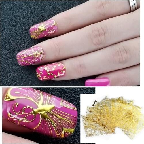 8 Pcs Embossed 3D Metallic Nail Art Stickers Gold Silver White Black Blooming Flower Design Adhesive Nail Art Decoration Tools